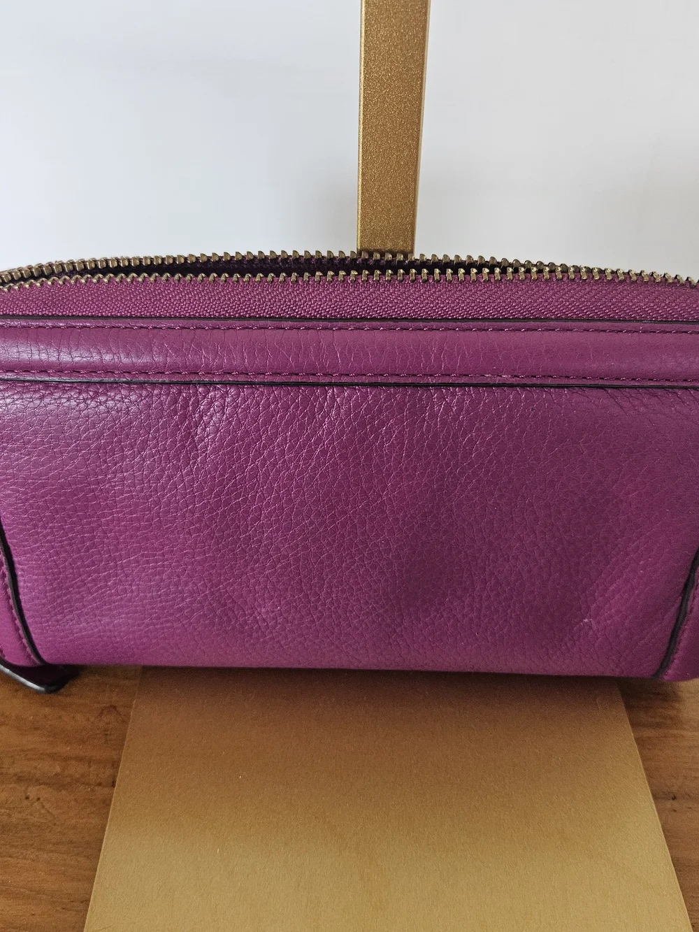 Tory Burch Magenta Leather Zip-Around Wallet with Gold Logo